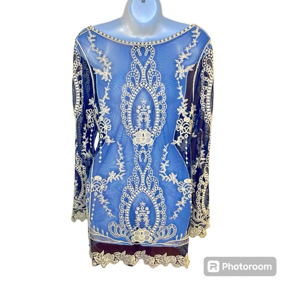 Blue Lace Long Blouse - Picture 3 of 6